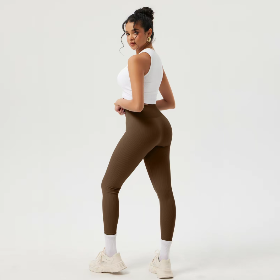 Sculpt Me Ribbed Seamless High Waist Leggings - Mocha Mami